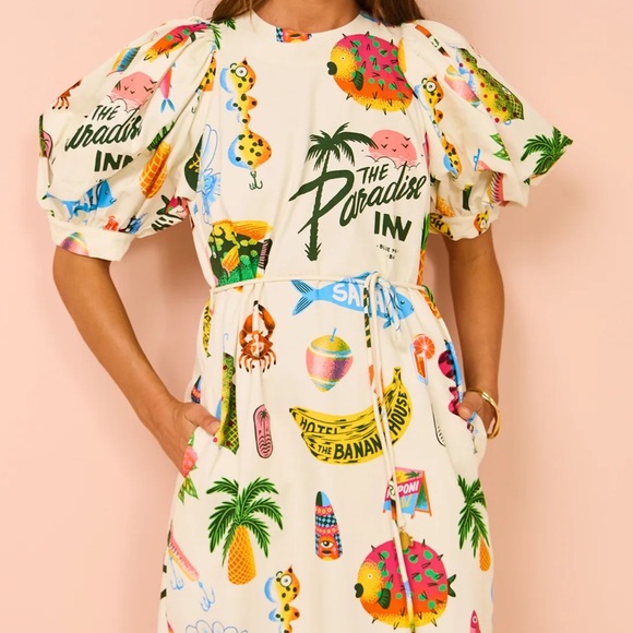 no brand Dresses & Skirts - Alemais style samaki puff sleeve midi Dress tropical inn print